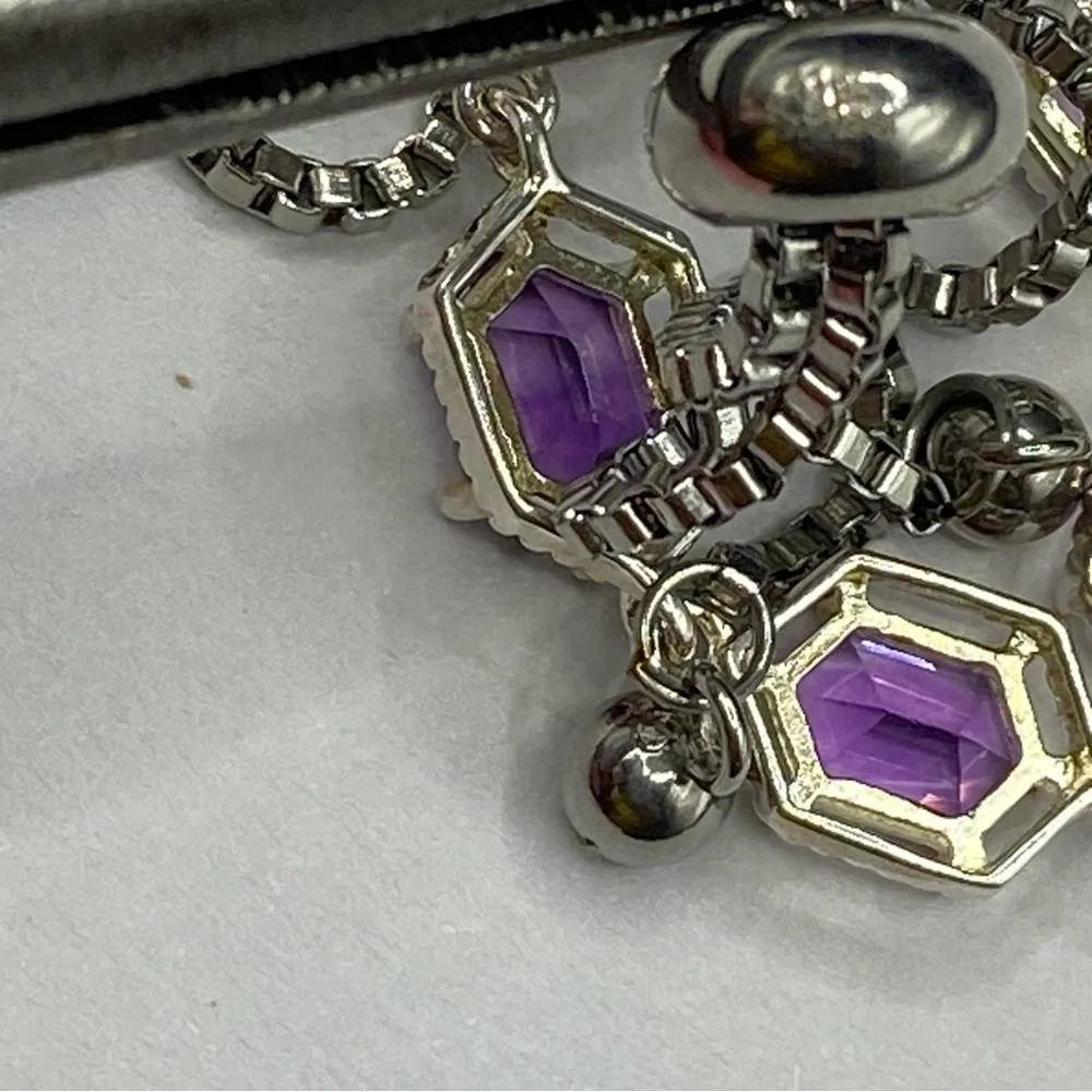 Amethyst Bracelet STS KARIS .925 Sterling Five Gemstones On Box Chain